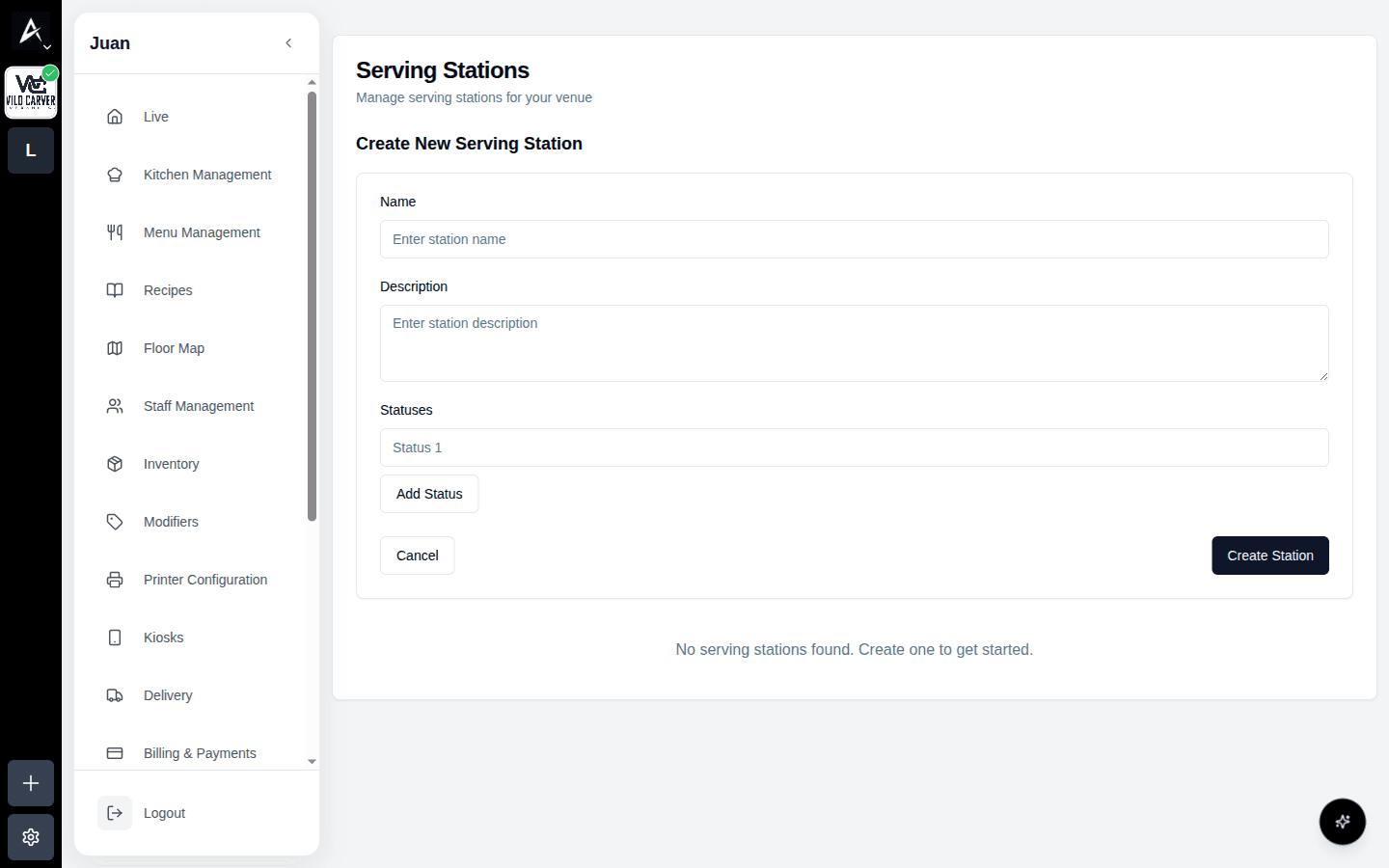 Formulario Create New Serving Station