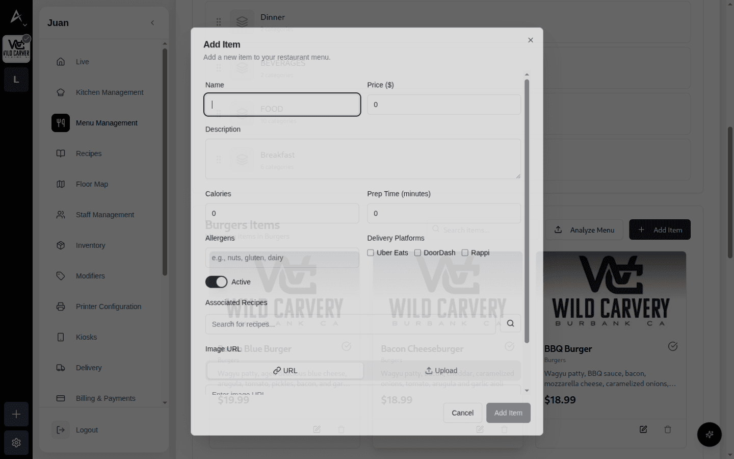 Modal Agregar Item