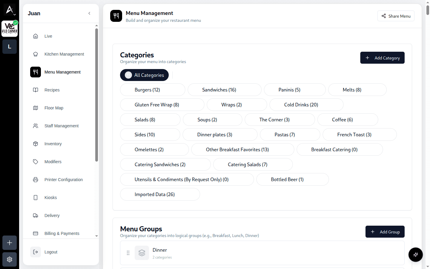 Panel Admin con su sidebar