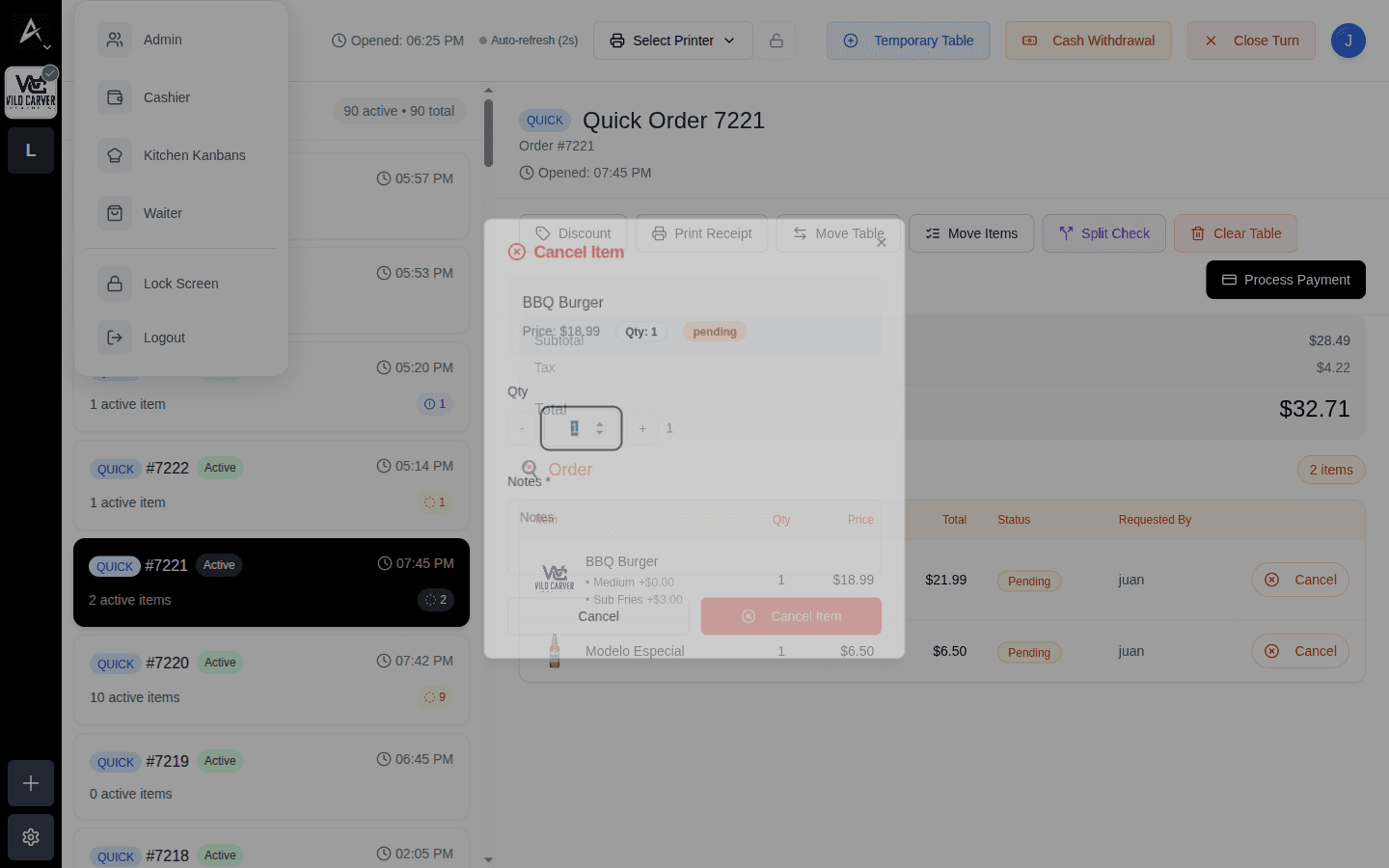 Modal Cancel Item