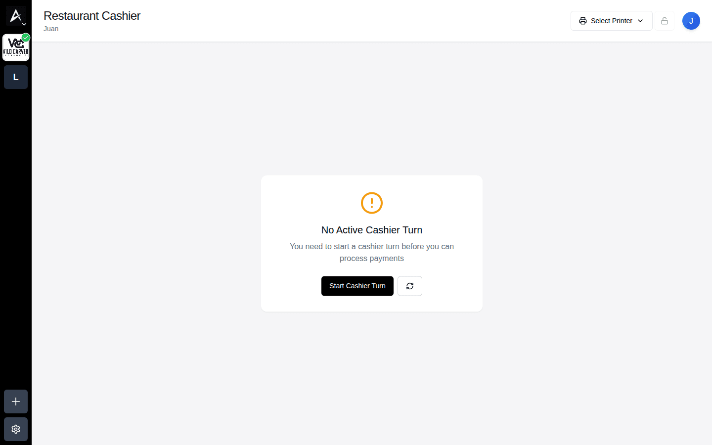 Sin turno activo — Start Cashier Turn